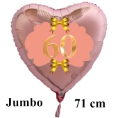 Großer Herzluftballon aus Folie, Rosegold, zum 60. Geburtstag, Rosa-Gold