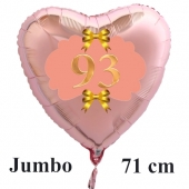 Großer Herzluftballon aus Folie, Rosegold, zum 93. Geburtstag, Rosa-Gold