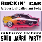 Großer Luftballon aus Folie mit Ballongas, 50er Jahre Party, Rockin' Car