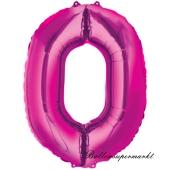 Zahl 0, Pink, Luftballon aus Folie, 100 cm
