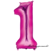 Zahl 1, Pink, Luftballon aus Folie, 100 cm