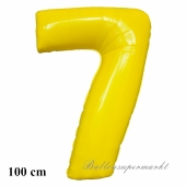 Zahl 7 Gelb, großer Luftballon aus Folie mit Helium