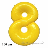 Zahl 8 Gelb, großer Luftballon aus Folie