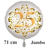 Großer Zahl 25 Luftballon aus Folie zum 25. Geburtstag, 71 cm, Weiß/Gold