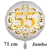 Großer Zahl 55 Luftballon aus Folie zum 55. Geburtstag, 71 cm, Weiß/Gold, heliumgefüllt