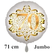 Großer Zahl 70 Luftballon aus Folie zum 70. Geburtstag, 71 cm, Weiß/Gold, heliumgefüllt