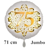 Großer Zahl 75 Luftballon aus Folie zum 75. Geburtstag, 71 cm, Weiß/Gold
