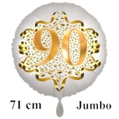 Großer Zahl 90 Luftballon aus Folie zum 90. Geburtstag, 71 cm, Weiß/Gold, heliumgefüllt
