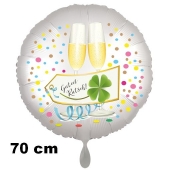 Großer Silvester Luftballon: Guten Rutsch! Satin de Luxe, weiß, 70 cm