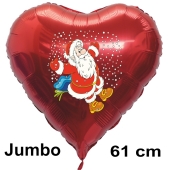 Weihnachtsballon Weihnachtsmann in Schneeflocken, rotes grosses Herz inklusive Ballongas