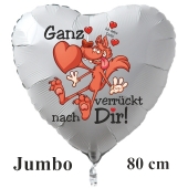 Großer Herzluftballon in Weiß "Ganz verrückt nach Dir! Ich liebe Dich!