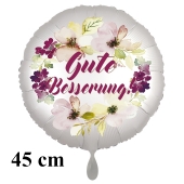 Gute Besserung. Rundluftballon aus Folie, satin-weiß-flowers, 45 cm