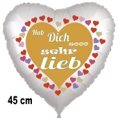 Hab Dich sooo sehr lieb, Herzluftballon aus Folie, 45 cm, satin, ohne Helium