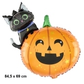 Halloween Kürbis mit schwarzer Katze, Folienballon