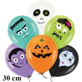 Halloween Luftballons 30 cm, Kürbis, Geister, Vampire, 6 Stück