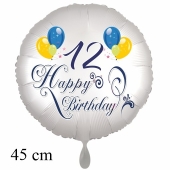 Luftballon zum 12. Geburtstag, Happy Birthday - Balloons