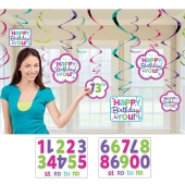 Happy Birthday Swirls mit Zahlen, Deko-Wirbler zum Geburtstag