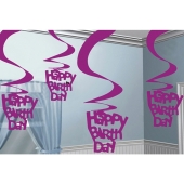 Happy Birtday Swirls, Deko-Wirbler zum Geburtstag, Pink