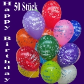 Happy Birthday Geburtstag Luftballons, 50 Stück, bunt gemischt