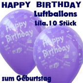 Happy Birthday Motiv Luftballons, Latexballons zum Geburtstag, 10 Stück, Lila