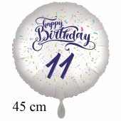 Luftballon zum 11. Geburtstag, Happy Birthday - Konfetti