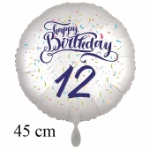 Luftballon zum 12. Geburtstag, Happy Birthday - Konfetti