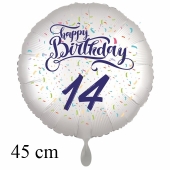 Luftballon zum 14. Geburtstag, Happy Birthday - Konfetti