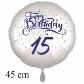 Luftballon zum 15. Geburtstag, Happy Birthday - Konfetti
