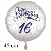 Luftballon zum 16. Geburtstag, Happy Birthday - Konfetti