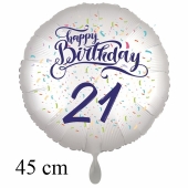 Luftballon zum 21. Geburtstag, Happy Birthday - Konfetti