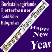 Silvester Dekoration Buchstabengirlande Happy New Year, Letterbanner