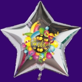 Helau, Luftballon aus Folie, Folienballon mit Ballongas, Sternballon silber zu Karneval