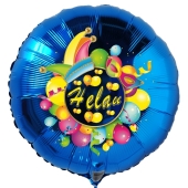 Helau, Luftballon aus Folie, Folienballon mit Ballongas, Rundballon blau zu Karneval