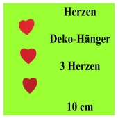 Herz-Dekohänger, 3 rote Herzen am Band, 10 cm Herzen, herzdekoration