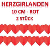 Herzgirlanden Rot, 10 cm, 3 Meter, 2 Stück