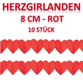 Herzgirlanden Rot, 8 cm, 10 Stück