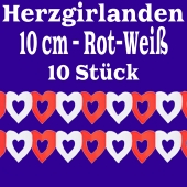 Herzgirlanden Rot-Weiß, 3 Meter, 10 cm Durchmesser, 10 Stück