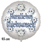 Herzlichen Glückwunsch, Luftballon aus Folie, satinweiß, 45 cm, Rundballon