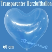 Großer transparenter Herzuftballon, 60 cm