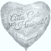 Herzluftballon mit Hochzeitstaube. Alles Gute zur Hochzeit. Folienballon mit Ballongas-Helium