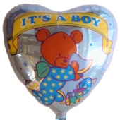 Herzluftballon Baby Boy Bärchen, it's a Boy, zu Geburt, Taufe, Babyparty mit Helium