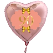 Herzluftballon aus Folie, Rosegold, zum 90. Geburtstag, Rosa-Gold