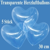 Luftballons in Herzform, transparent, 30 cm, 5 Stück