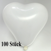 Herzluftballons 12-14 cm, Weiß, 100 Stück