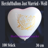 Herzluftballons Just Married, weiß, 30 cm, 100 Stück