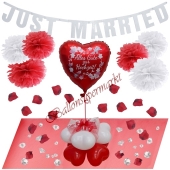 Just Married Deko-Set zur Hochzeit in Rot und Weiß