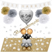 Mr & Mr Hochzeitspaar Deko-Set zur Gay Hochzeit in Gold, Silber und Weiß