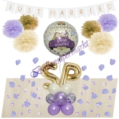 Personalisiertes Just Married Deko-Set zur Hochzeit in Gold, Flieder und Creme