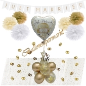 Just Married Deko-Set zur Hochzeit in Weiß und Gold
