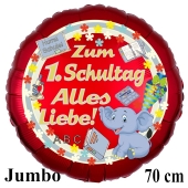 Hurra Schule! Zum 1. Schultag Alles Liebe! 70 cm roter, blauer Luftballon mit Ballongas Helium gefüllt zur Einschulung, zum Schulanfang